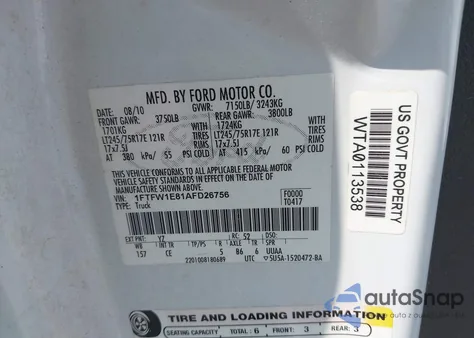 2010 Ford F-150 Xl/Xlt from USA, damaged, VIN 1FTFW1E81AFD26756